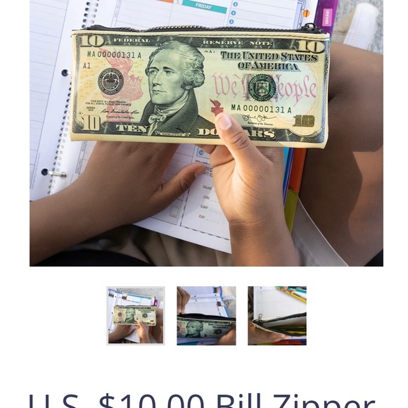 Super fun US bank note zipper bags, $10 and $100 NWT - Picture 3 of 3